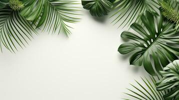 Tropical frame with green palm leaves Design on background, Copy space, Summer background, AI Generative photo