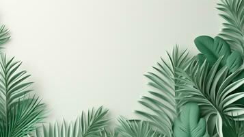 Tropical frame with green palm leaves Design on background, Copy space, Summer background, AI Generative photo