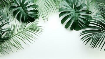 Tropical frame with green palm leaves Design on background, Copy space, Summer background, AI Generative photo