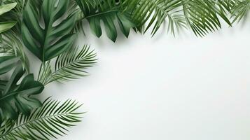 Tropical frame with green palm leaves Design on background, Copy space, Summer background, AI Generative photo