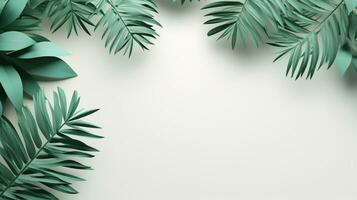 Tropical frame with green palm leaves Design on background, Copy space, Summer background, AI Generative photo