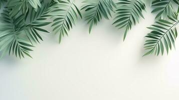 Tropical frame with green palm leaves Design on background, Copy space, Summer background, AI Generative photo