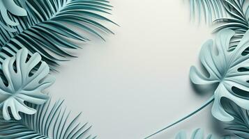 Tropical frame with green palm leaves Design on background, Copy space, Summer background, AI Generative photo