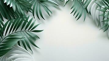 Tropical frame with green palm leaves Design on background, Copy space, Summer background, AI Generative photo