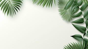 Tropical frame with green palm leaves Design on background, Copy space, Summer background, AI Generative photo