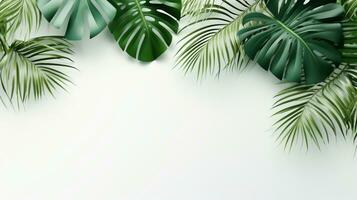 Tropical frame with green palm leaves Design on background, Copy space, Summer background, AI Generative photo