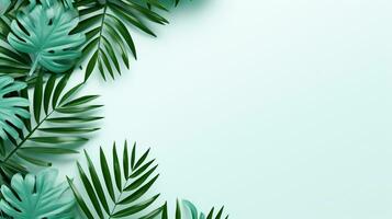 Tropical frame with green palm leaves Design on background, Copy space, Summer background, AI Generative photo