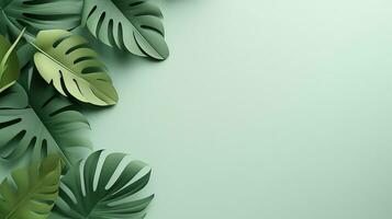 Tropical frame with green palm leaves Design on background, Copy space, Summer background, AI Generative photo