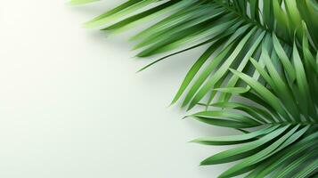 Tropical frame with green palm leaves Design on background, Copy space, Summer background, AI Generative photo