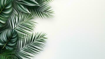 Tropical frame with green palm leaves Design on background, Copy space, Summer background, AI Generative photo