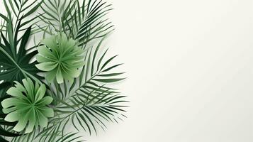 Tropical frame with green palm leaves Design on background, Copy space, Summer background, AI Generative photo