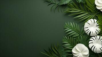 Tropical frame with green palm leaves Design on background, Copy space, Summer background, AI Generative photo