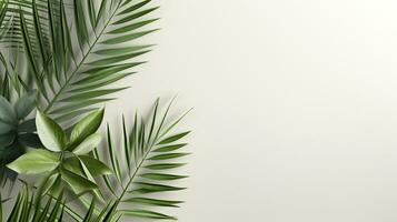 Tropical frame with green palm leaves Design on background, Copy space, Summer background, AI Generative photo