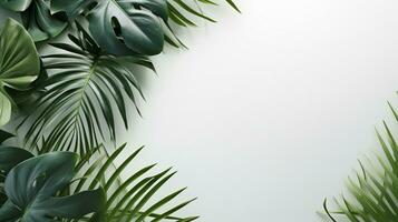 Tropical frame with green palm leaves Design on background, Copy space, Summer background, AI Generative photo