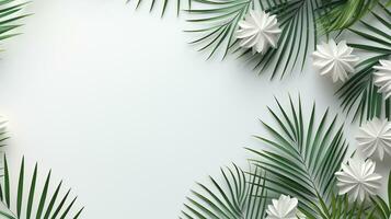 Tropical frame with green palm leaves Design on background, Copy space, Summer background, AI Generative photo