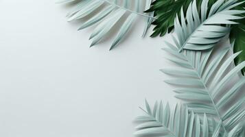Tropical frame with green palm leaves Design on background, Copy space, Summer background, AI Generative photo