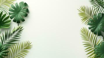 Tropical frame with green palm leaves Design on background, Copy space, Summer background, AI Generative photo