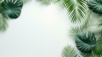 Tropical frame with green palm leaves Design on background, Copy space, Summer background, AI Generative photo