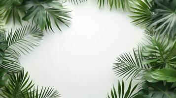 Tropical frame with green palm leaves Design on background, Copy space, Summer background, AI Generative photo