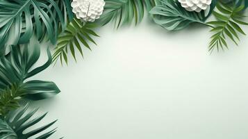Tropical frame with green palm leaves Design on background, Copy space, Summer background, AI Generative photo
