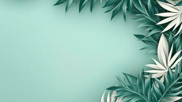 Tropical frame with green palm leaves Design on background, Copy space, Summer background, AI Generative photo