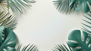 Tropical frame with green palm leaves Design on background, Copy space, Summer background, AI Generative photo