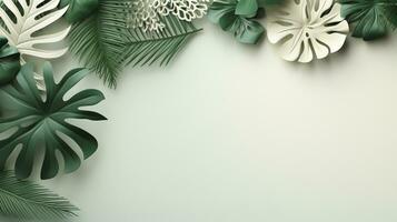 Tropical frame with green palm leaves Design on background, Copy space, Summer background, AI Generative photo
