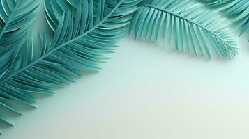 Tropical frame with green palm leaves Design on background, Copy space, Summer background, AI Generative photo