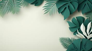 Tropical frame with green palm leaves Design on background, Copy space, Summer background, AI Generative photo
