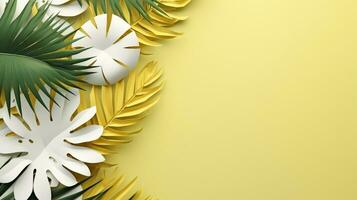 Tropical frame with green palm leaves Design on background, Copy space, Summer background, AI Generative photo