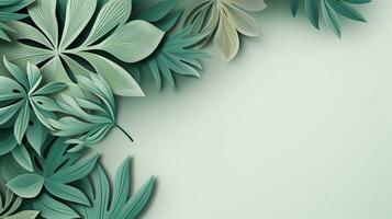 Tropical frame with green palm leaves Design on background, Copy space, Summer background, AI Generative photo