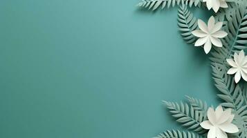 Tropical frame with green palm leaves Design on background, Copy space, Summer background, AI Generative photo
