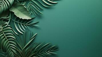 Tropical frame with green palm leaves Design on background, Copy space, Summer background, AI Generative photo