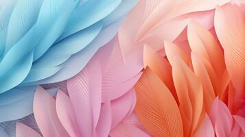 Pastel colorful feather on background, abstract papercut design, AI Generative photo