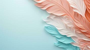 Pastel colorful feather on background, abstract papercut design, copy space, AI Generative photo