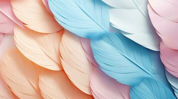Pastel colorful feather on background, abstract papercut design, AI Generative photo