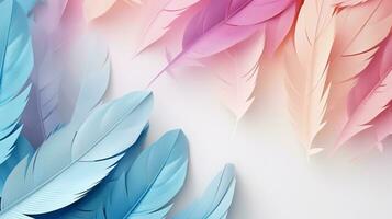 Pastel colorful feather on background, abstract papercut design, copy space, AI Generative photo