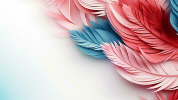 Pastel colorful feather on background, abstract papercut design, copy space, AI Generative photo