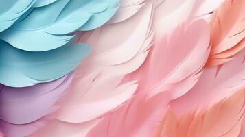 Pastel colorful feather on background, abstract papercut design, AI Generative photo