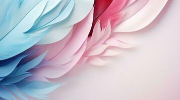 Pastel colorful feather on background, abstract papercut design, AI Generative photo