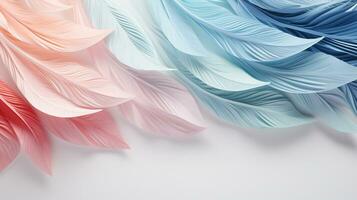 Pastel colorful feather on background, abstract papercut design, AI Generative photo