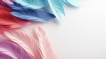 Pastel colorful feather on background, abstract papercut design, copy space, AI Generative photo