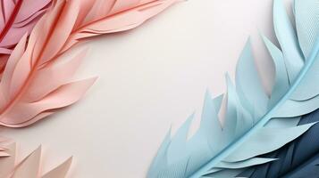 Pastel colorful feather on background, abstract papercut design, copy space, AI Generative photo