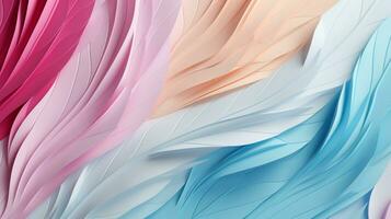 Pastel colorful feather on background, abstract papercut design, AI Generative photo