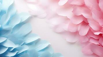 Pastel colorful feather on background, abstract papercut design, AI Generative photo