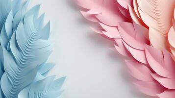 Pastel colorful feather on background, abstract papercut design, copy space, AI Generative photo