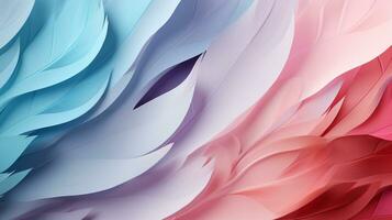 Pastel colorful feather on background, abstract papercut design, AI Generative photo