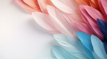 Pastel colorful feather on background, abstract papercut design, copy space, AI Generative photo