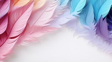 Pastel colorful feather on background, abstract papercut design, copy space, AI Generative photo
