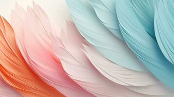 Pastel colorful feather on background, abstract papercut design, AI Generative photo